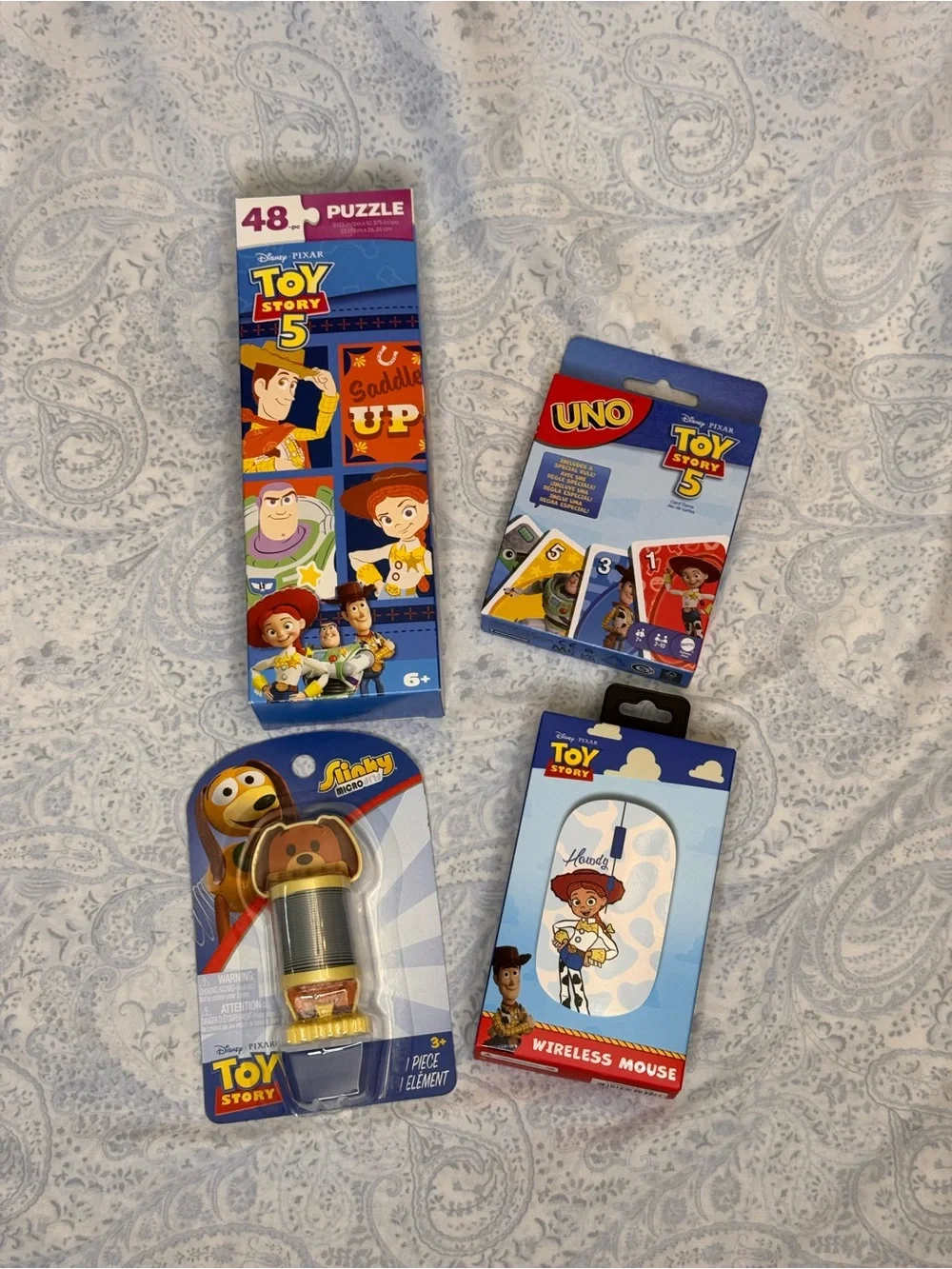 Toy Story 5 Puzzle, Slinky Dog Mini, Uno game and Jessie Wireless Mouse